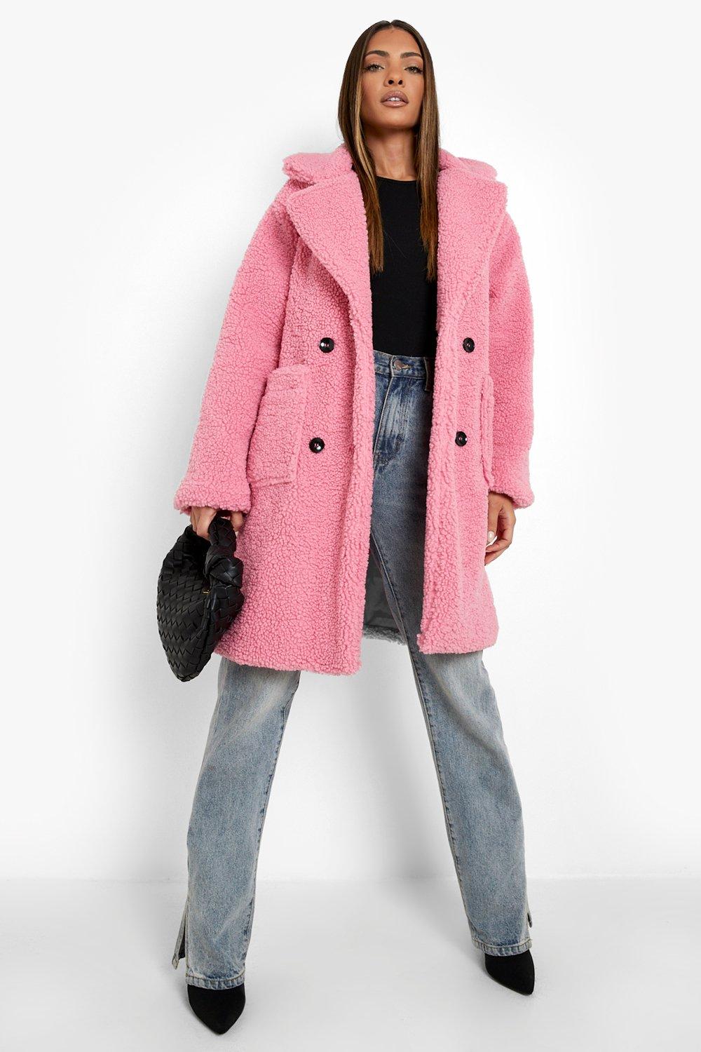 Boohoo pink 2025 teddy coat